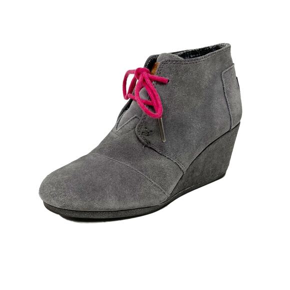 Toms Desert Wedge Suede Lace-Up Booties Grey w/ Hot Pink Laces size 6 - Picture 10 of 10